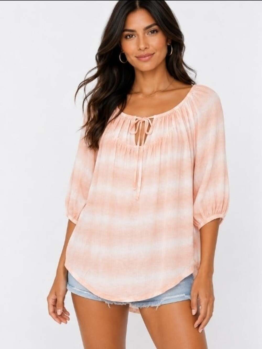 & Harmony Peach Tie-Dye Blouse Peasant BOHO NWT New Small Excellent T90